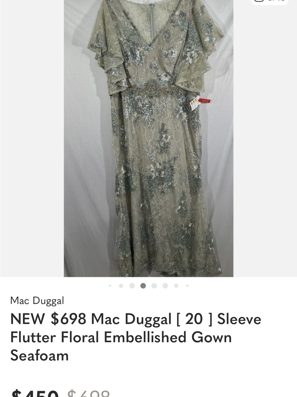 Mac Duggal Seafoam Floral Embellished Flutter-Sleeve Gown - Picture 7 of 13